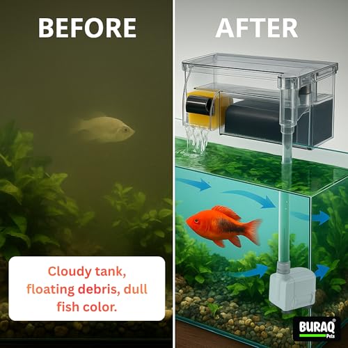 Image of Buraq Multifunctional External Waterfall Aquarium Filter with Bio-Wheel, 3-Stage Filtration, Silent Pump, Fits 2 Ft to 2.5 Ft Fish Tanks (BL - 773 W | 10W | 700 L /HR)
