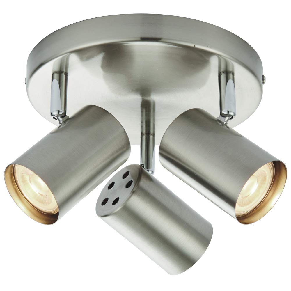 Triple Adjustable Head Ceiling/Wall Spotlight – Satin Chrome & Chrome – 3X 7W MAX GU10 Lamp Bulb Required - Kitchen Shop Corridor Downlight – Modern Dimmable Multi-Light Fitting – LED Compatible