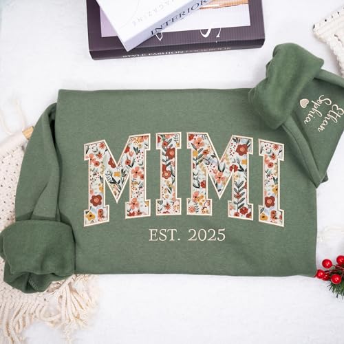 CHILLEVER Personalized Floral Applique Embroidery Mama Sweatshirt, Grandma Gifts, Custom Mama Sweatshirt2