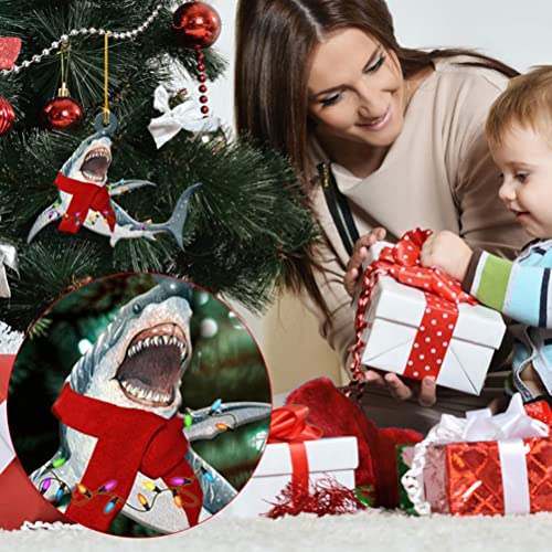 Decorações de Natal Pingente de Família de Tubarão de Madeira Fofo e Divertido Enfeites para Pendura