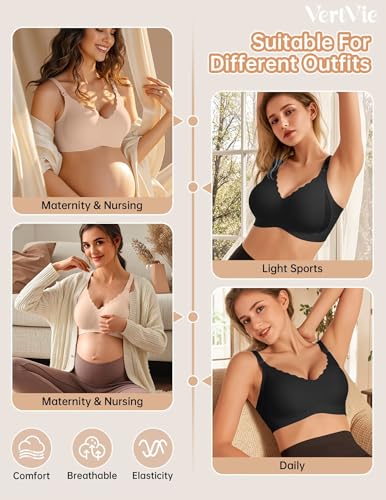 Image of Vertvie Seamless Nursing Bras for Breastfeeding Jelly Support | No Underwire, Maternity Sleep Bralettes, Pregnancy Wireless Bra for Women, Full Coverage, V-Neck, Comfortable, Breathable