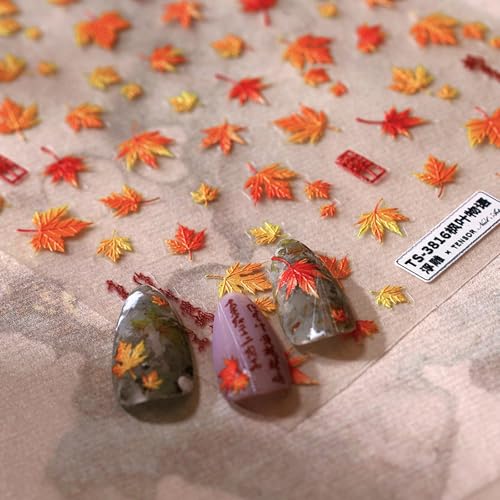 Fall 5D Gold Leaves Nail Art Stickers,Self-Adhesive Maple Leaf Design...