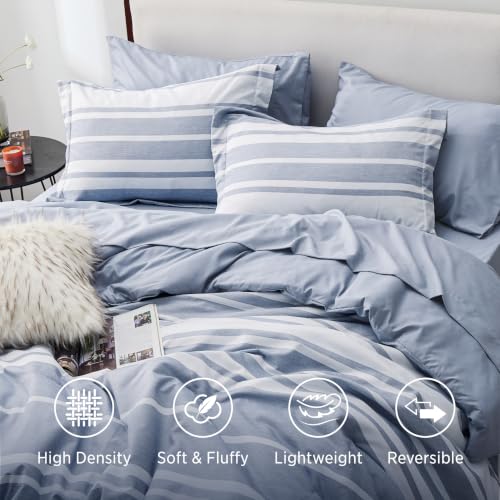 Bedsure Blue Comforter Set, Queen Size Bedding Set, Striped 7 Piece | Bed in a Bag, Bedroom, Plaid, Nautical, Cationic Dyeing, Gift Choice, Whisper-Quiet, OEKO - image 3