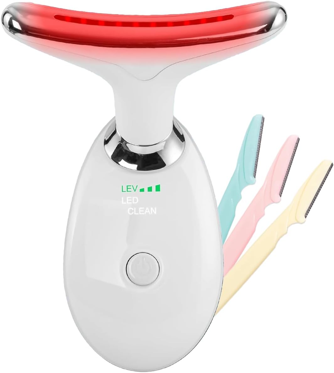 Red Light Face & Neck Massager – 7 Color LED Facial Wand for Skin & Beauty with 3 Eyebrow Shapers for Face & Brow Exfoliation Red Light Face & Neck Massager – 7 Color LED Facial Wand for Skin & Beauty with 3 Eyebrow Shapers for Face & Brow Exfoliation