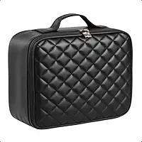 Maleta Bolsa Organizadora de Maquiagem com Espelho LED + Porta Pinceis PRETA Portátil Para Viagem Necessaire Em Couro X-Matte