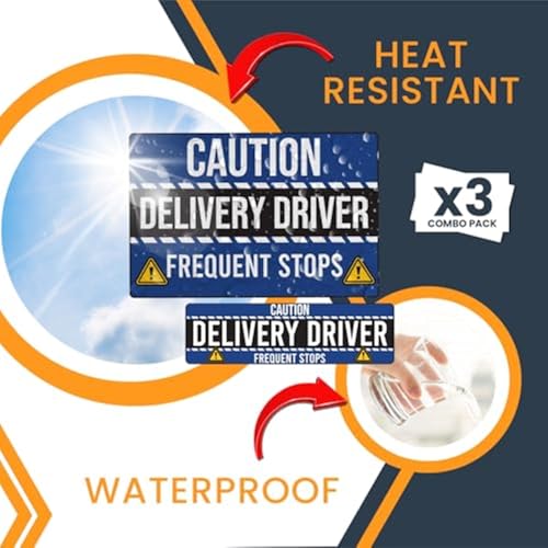 Image of Magnet Me Up Caution Frequent Stops Delivery Driver Automotive Magnet Decal, 3 Pack, Blue /Black, Two 8x12 inch and One 3x10 inch, Automotive Magnet for Car, Flex Delivery Driver, Crafted in USA