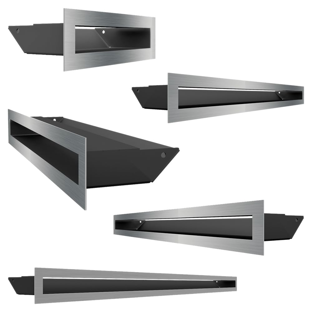 Rejilla de ventilación KRATKI Air | Rejilla de Aire Caliente 6 x 100 cm | Negro | Rejilla de Escape para ventilación de chimeneas | Entrada de Aire en un ángulo de 45 Grados