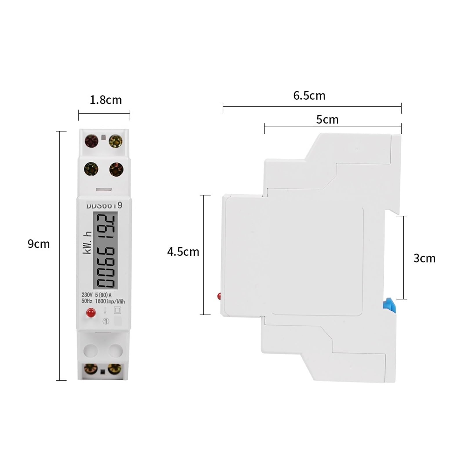 Watomierz cyfrowy 1P 18 mm jednofazowy 2-przewodowy zużycie energii analogowy licznik energii AC 230 V 50 Hz montaż na szynie DIN elektryczny(cyfrowe obciążenie 60A)