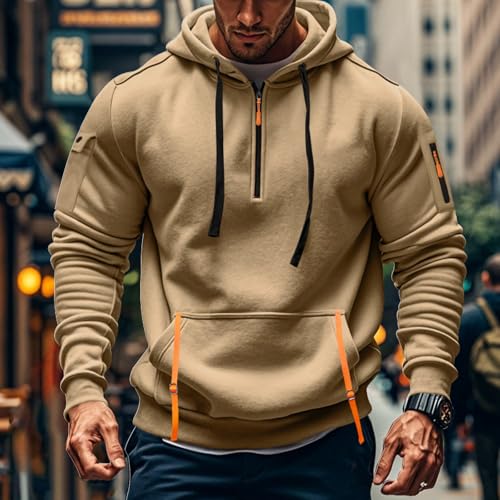 Fall Winter Quarter Zip Hoodie Men Pullover Tactical Sweatshirt Vintage Long Sleeve Casual Hoodies with Pockets