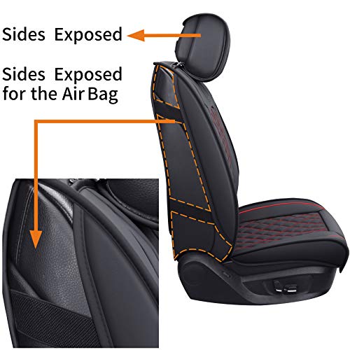 Image of Aierxuan Front Car Seat Covers for Most Cars with Faux Leather (Black-Red)