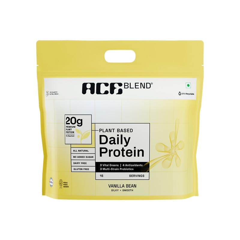 Image of Ace Blend Daily 20G Plant Protein (60 Servings)| Pea & Brown Rice Isolate | 3 Vital Greens 4 Antioxidants 3 Probiotics | Boosts Strength, Recovery, Fat Loss | No Added Sugar | Unisex | Vanilla Flavour