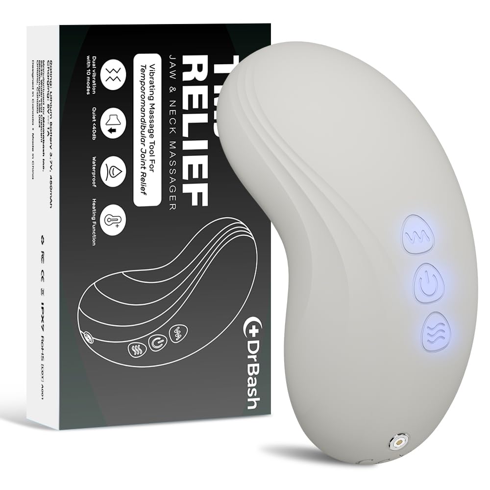 Drbash 2-in-1 TMJ Massager | TMJ Exerciser with Heat & Vibration | TMJ Relief Jaw Massage Tool | TMJ Jaw Relaxer | TMJ Tool for Stiff Jaw, Neck, Tension, Stiffness, Headaches Relief