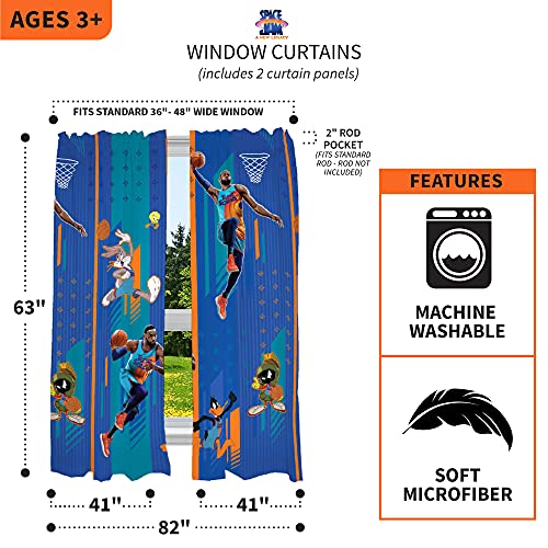 Image of Franco Kids Room Window Curtain Panels Drapes Set, 82 in x 63 in, Space Jam 2 A New Legacy