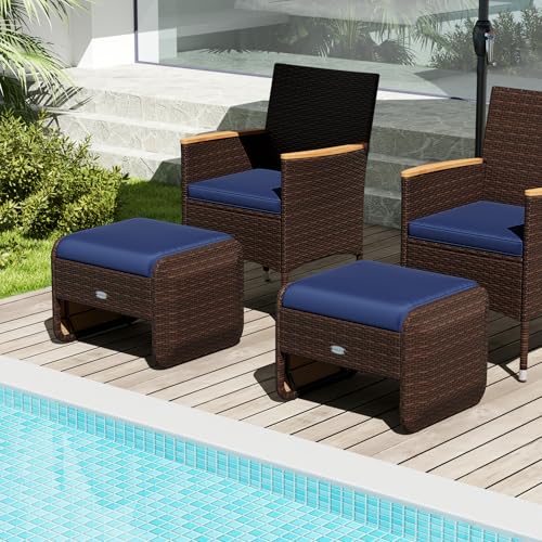 image for Tangkula 2 Pieces Patio PE Wicker Ottomans with Removable Cushions, Mu