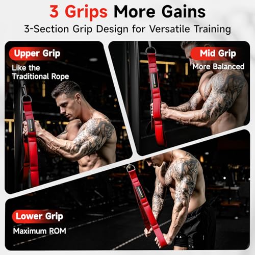 Image of MANUEKLEAR 24-Inch 3-Grip Tricep Rope Cable Attachment for Gym Greater ROM
