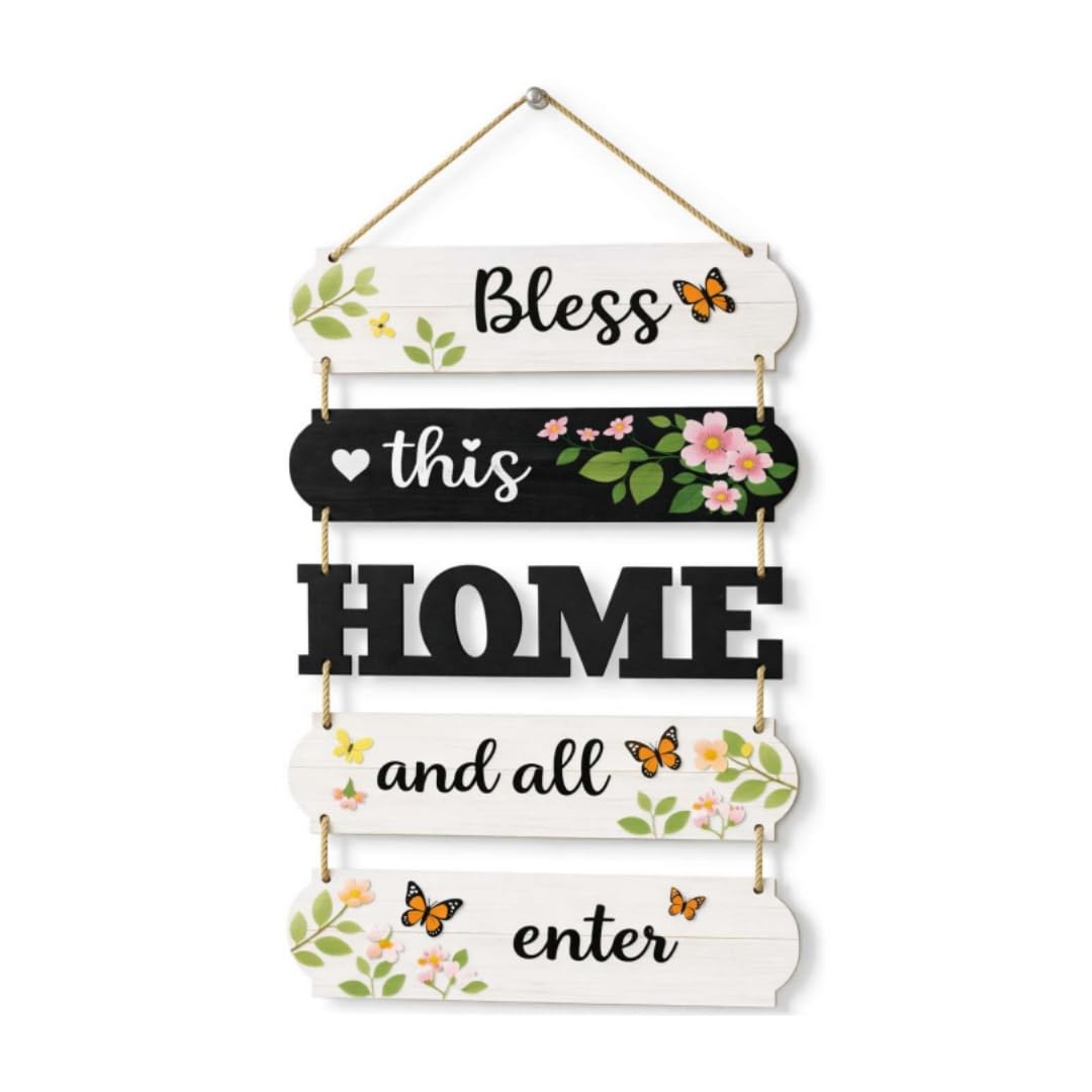 Bless This Home and All Who Enter Wall Hanging, Rustic Wooden Style Welcome Sign, Farmhouse Door and Entrance Wall Decor, Housewarming Gift (WTH03-9X12)-image-35