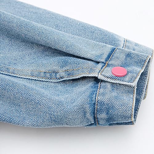 Girls Denim Jacket Solid Lapel Windproof Button Letter Print Outwear Kids Warm Long Sleeve Jackets with Pocket3