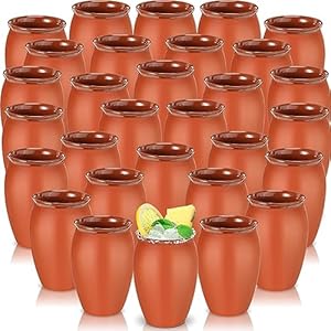 Gejoy 30 Pcs 12 oz Cantaritos De Barro Mexicanos Mini Cantaritos Shooters Pottery Cocktail Glasses for Margaritas Mojitos Mexican Mexicanos Cocktail Cups (Terracotta Color)