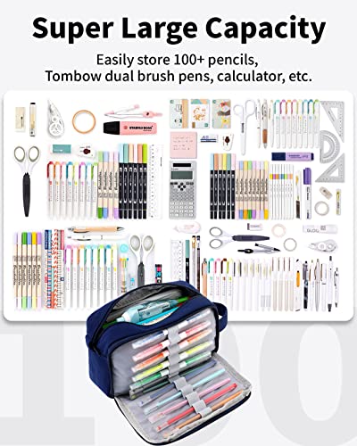 Image of Sooez Big Capacity Pencil Pen Case, Upgraded Canvas Pencil Pouch Pencil Bag Organizer, Large Storage with Separate Compartments Easy Grip Handle, Aesthetic Supply for School Teens Adults