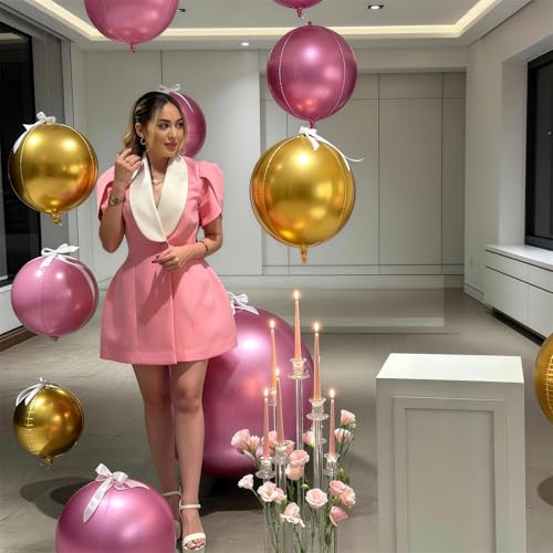 Image of 9 Pcs Pink Gold Round Foil Balloons Baby Light Pink Metallic Gold Chrome 4D Ball Balloons 22 In Orbz Mylar Balloon for Graduation Grad Birthday Wedding Anniversary Party Decorations
