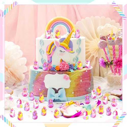 Image of Gejoy 50 Pcs Unicorn Rubber Ducks Mini Rainbow Unicorn Duck Figurines Bulk Small Exchange Gifts for Garden Landscape Birthday Party Room Crafts Decor