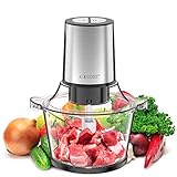 Electric Food Chopper,8-Cup 300W Food Processor Meat Grinder with 1.5L Glass Bowl for Meat,Vegetables,Fruits and Nuts,Fast & Slow 2 Speeds,4 Sharp Blades