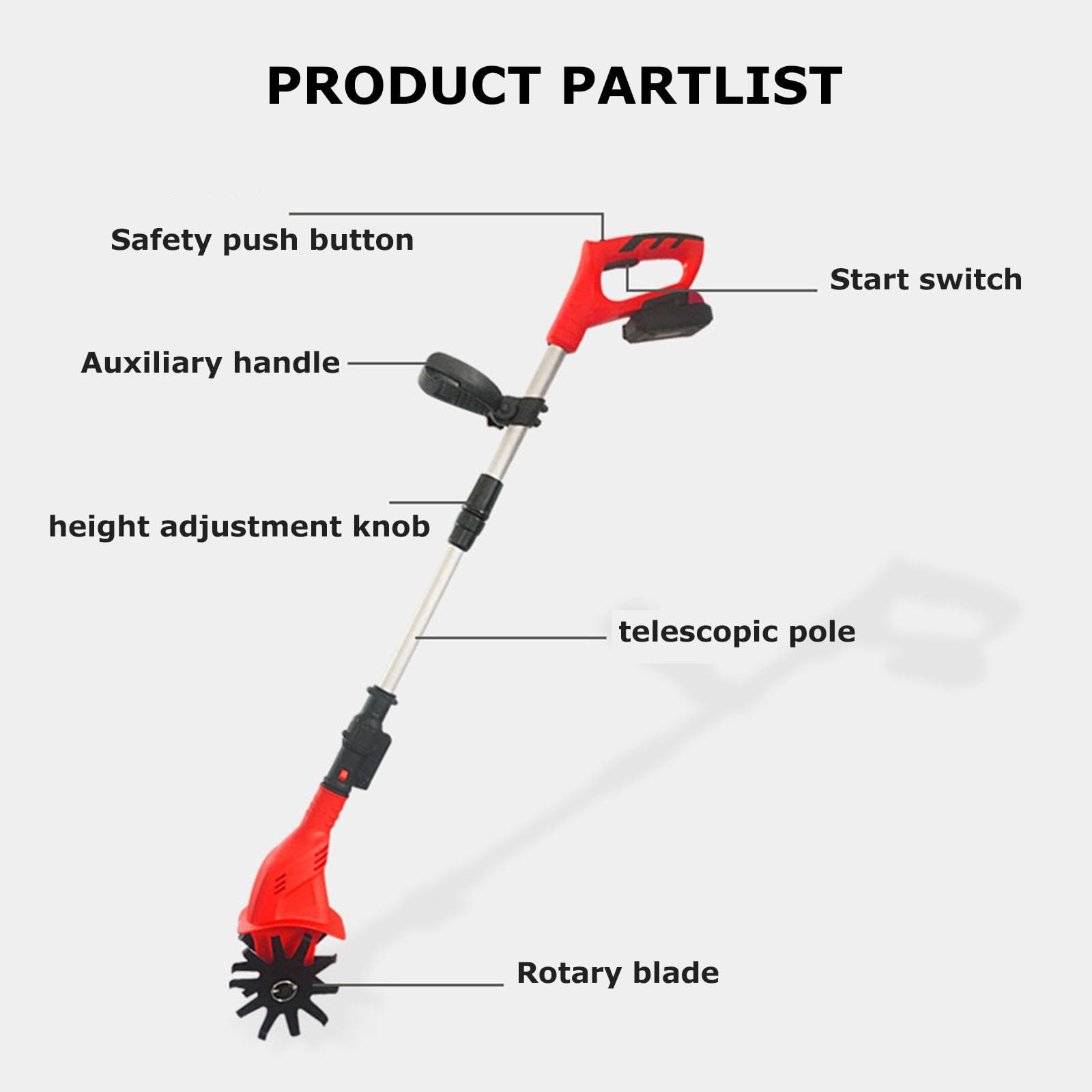 Kit Motozappa Rotavator Per Coltivatore Da Giardino Senza Fili Batteria Al Litio Da 20 V, Potente Coltivatore Di Terreno(2ABattery)