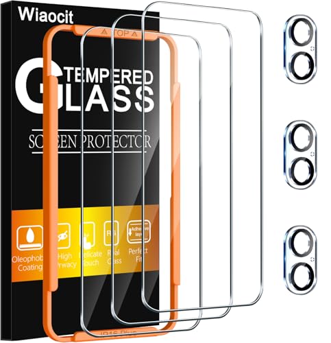 Wiaocit 3 Pack Tempered Glass Screen Protector for iPhone 16 Plus with 3 Pack Camera Lens Protector 9H Hardness Bubble Free Case Friendly