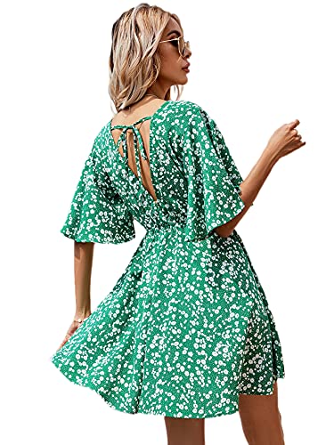 Image of Floerns Women's Tropical Floral Plunging V Neck Tie Open Back Summer Short Dress