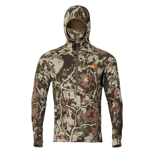 First Lite Men’s Origin Hoody - Lightweight Knit Fleece Insulated Camo Hunting Pullover, Thermal Mid Layer With Face Mask