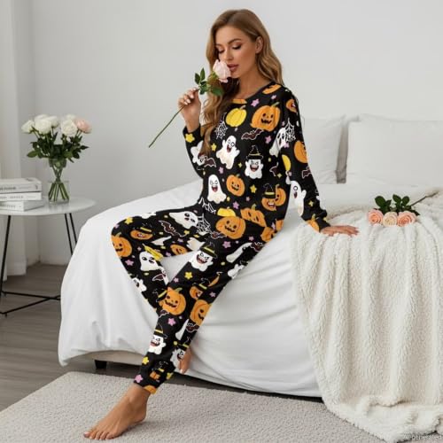 Image of Women's 2 Piece Printed Pajama Set Long Sleeve Sleepwear Set with Long Pants Casual Lounge Sets with Pocket