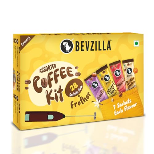 Image of Bevzilla Cafe Coffee Kit with Frother 56g | Instant Coffee Sachets with Frothe | Easy Home Cafe Style Coffee