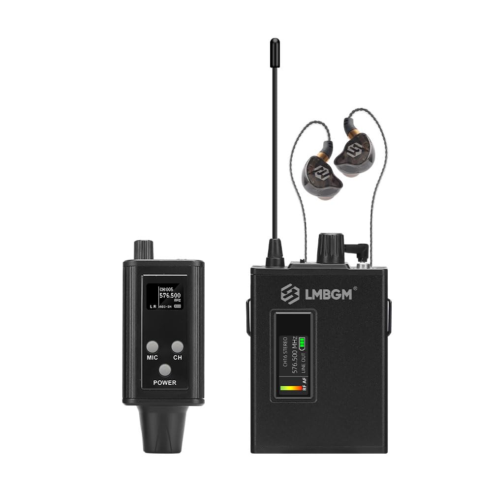 UHF Wireless In Ear Monitor System, Mono/Stereo Switchable, 16 Channels, Low Latency IEM System with Receiver, 164ft Range, for Stage, Band, Studio, Live Performance, Speech