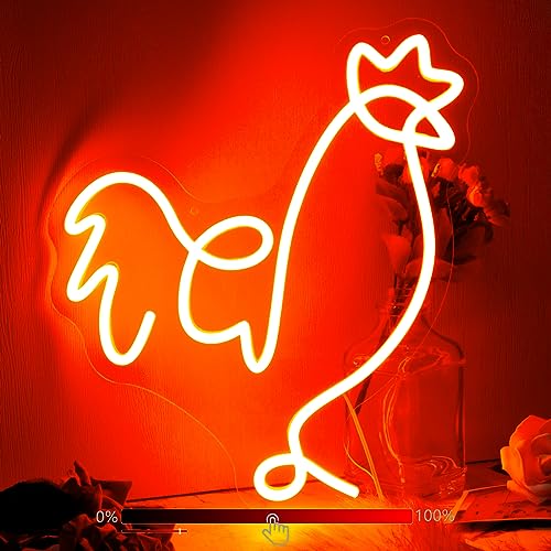 Image of Chicken Neon Sign For Wall Decor Bedroom Led Lights, Draw Art Decor Neon Signs Aesthetic Operated Light For Door Decorations, Drawing Room Accessories Neon Sign