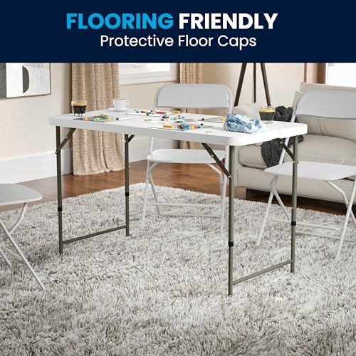 Flash Furniture 4' Rectangular Plastic Folding Event Table with Adjustable Legs and Carrying Handle, Bi-Fold Portable Banquet Table for Indoor/Outdoor Events, White - Image 8