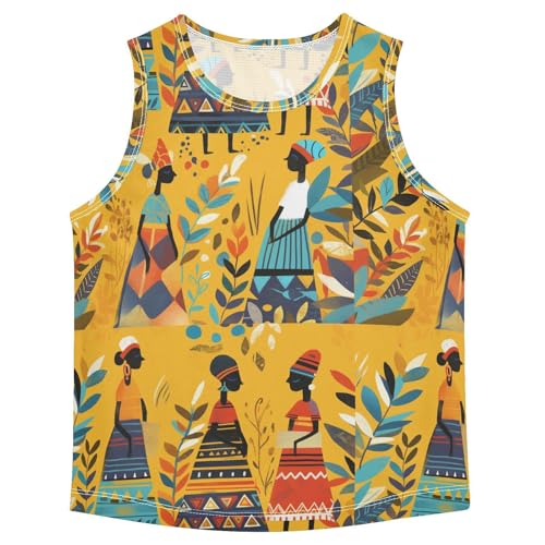 Boys Tank Top Shirts African Ethnic Tribal Graphic Leaf Sleeveless T-Shirts Crew Neck for Kids Clothing Children