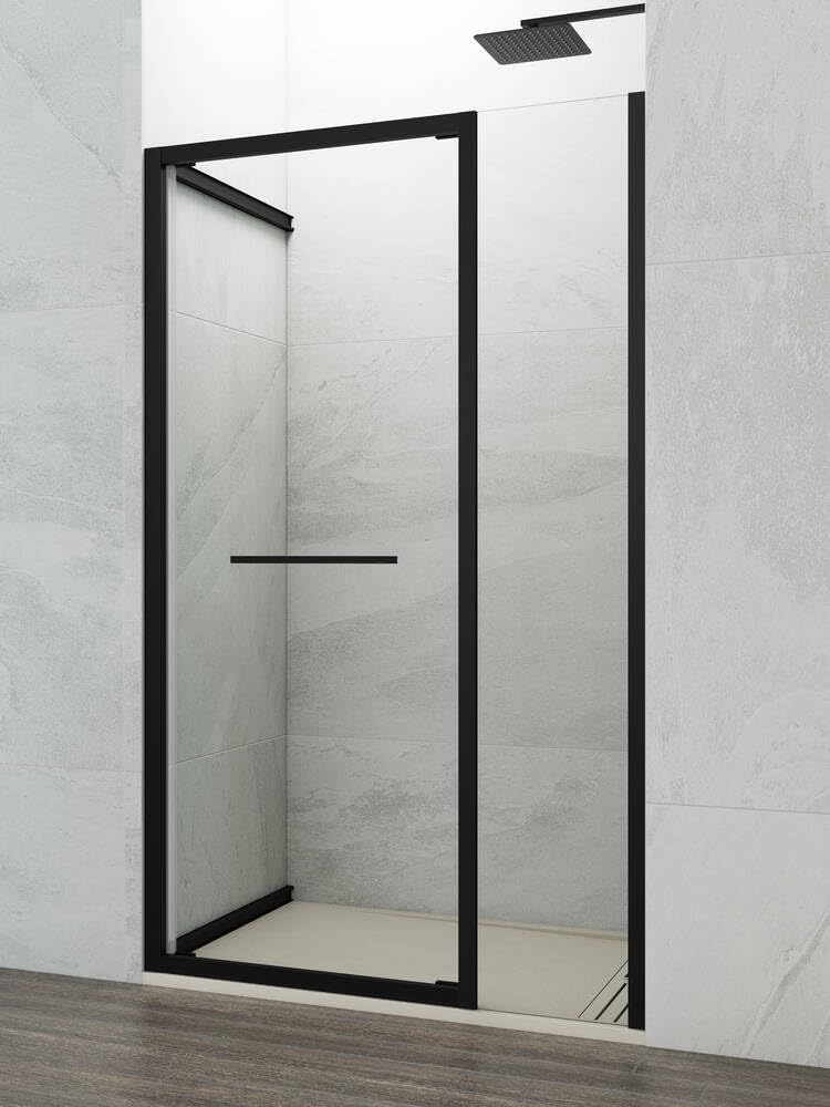 GME - Mampara Ducha Negra Frontal 1 Puerta Corredera Plegable 115cm | Mampara de Cristal con Ancho Adaptable, Perfilería de Aluminio con 195cm de Altura y Cristal Templado Antical 6mm