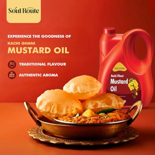 Image of SoulRoute Kachi Ghani Mustard Oil 5 Litre | Pure Sarson Tel Cooking Oil | Rich in MUFA & Vitamin E | 0% Cholesterol | Strong Aroma Mustard Oil for Indian Cooking & Traditional Recipes