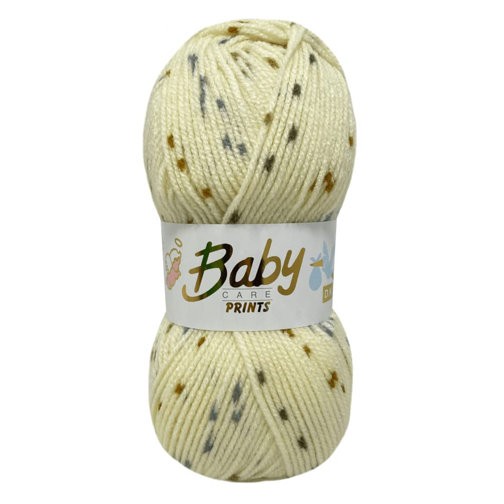 WoolCraft Baby Care Spot Print DK Knitting & Crochet Yarn, Great Value Baby Yarn Available in a Selection of Printed Shades, 100% Acrylic, 300 Metres, 100g Balls, Single Ball, Crumble