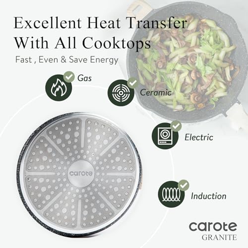 Image of CAROTE 12.5 Inch Nonstick Deep Frying Pan Skillet with Lid, 6 Qt Saute Pan Healthy Granite Induction Cookware, Non Stick Frying Pans Cooking Pan, PFOA Free