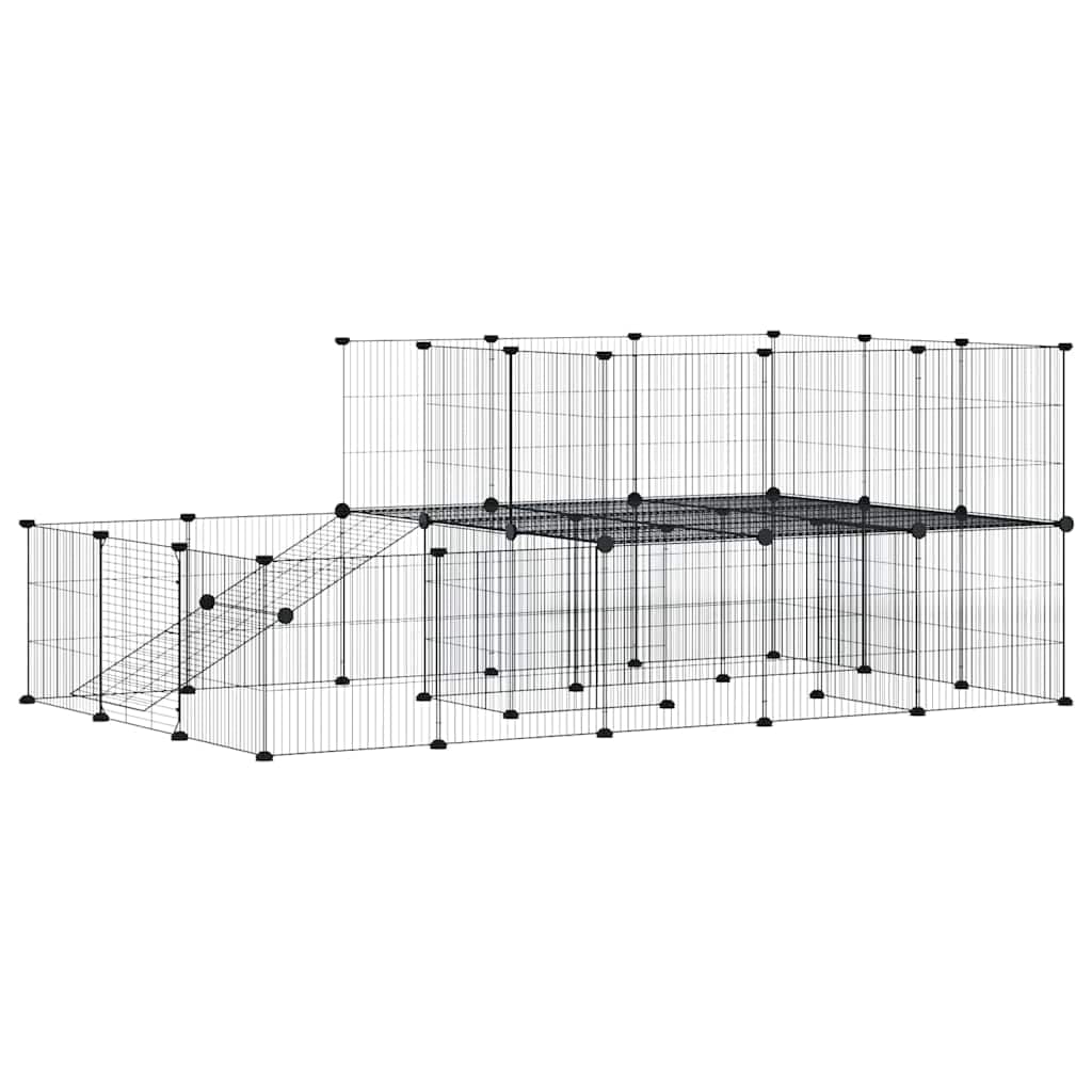 vidaXL Gabbia per Animali 44 Pannelli con Porta Nera 35x35 cm Acciaio