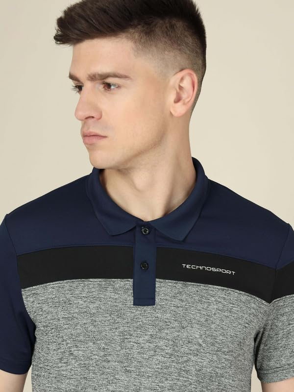 Image of TECHNOSPORT Men's Polo Neck Colorblock Half Sleeve T-Shirt - (MTP741 PRNT)