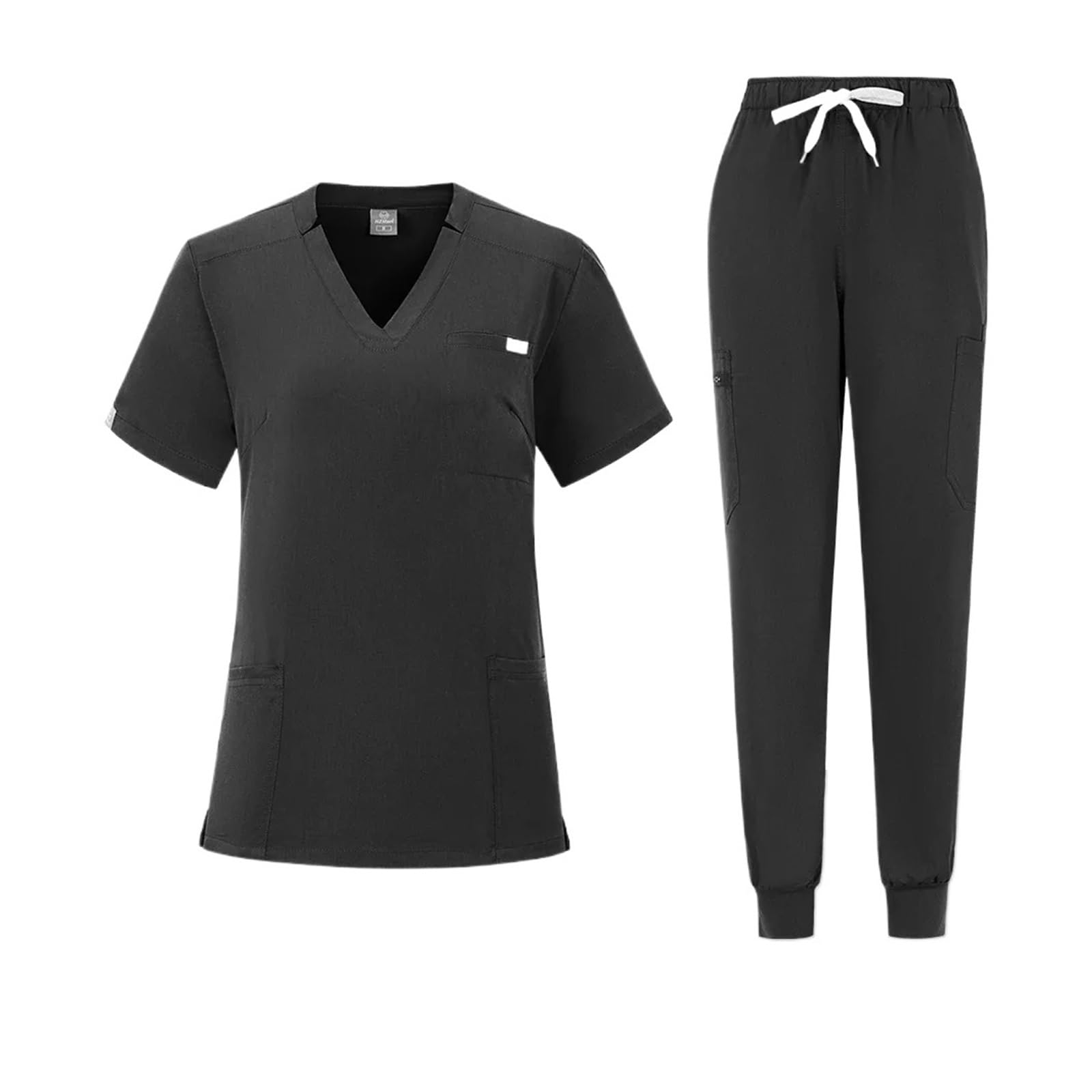 Divisa Infermiere Donna Scrub Uniforme for Sala operatoria Set di Scrub da Lavoro ospedaliero Forniture for Infermiere Tuta for chirurgia Dentale Abbigliamento da Lavoro(Black,L)