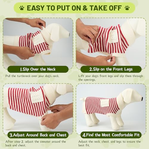 Image of Small Dog Sweater, Knitted Striped Pullover Dog Clothes for Cold Weather, Thick Warm Cozy Stretchy Sweater for Chihuahua, Bulldog, Dachshund, Pug(Red & White Strip, M)