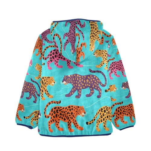 Colorful Leopard Print Toddler Fleece Jacket Girl Boys Hooded Fleece Jacket Coat Warm Outwear Zip-up 3-10T2