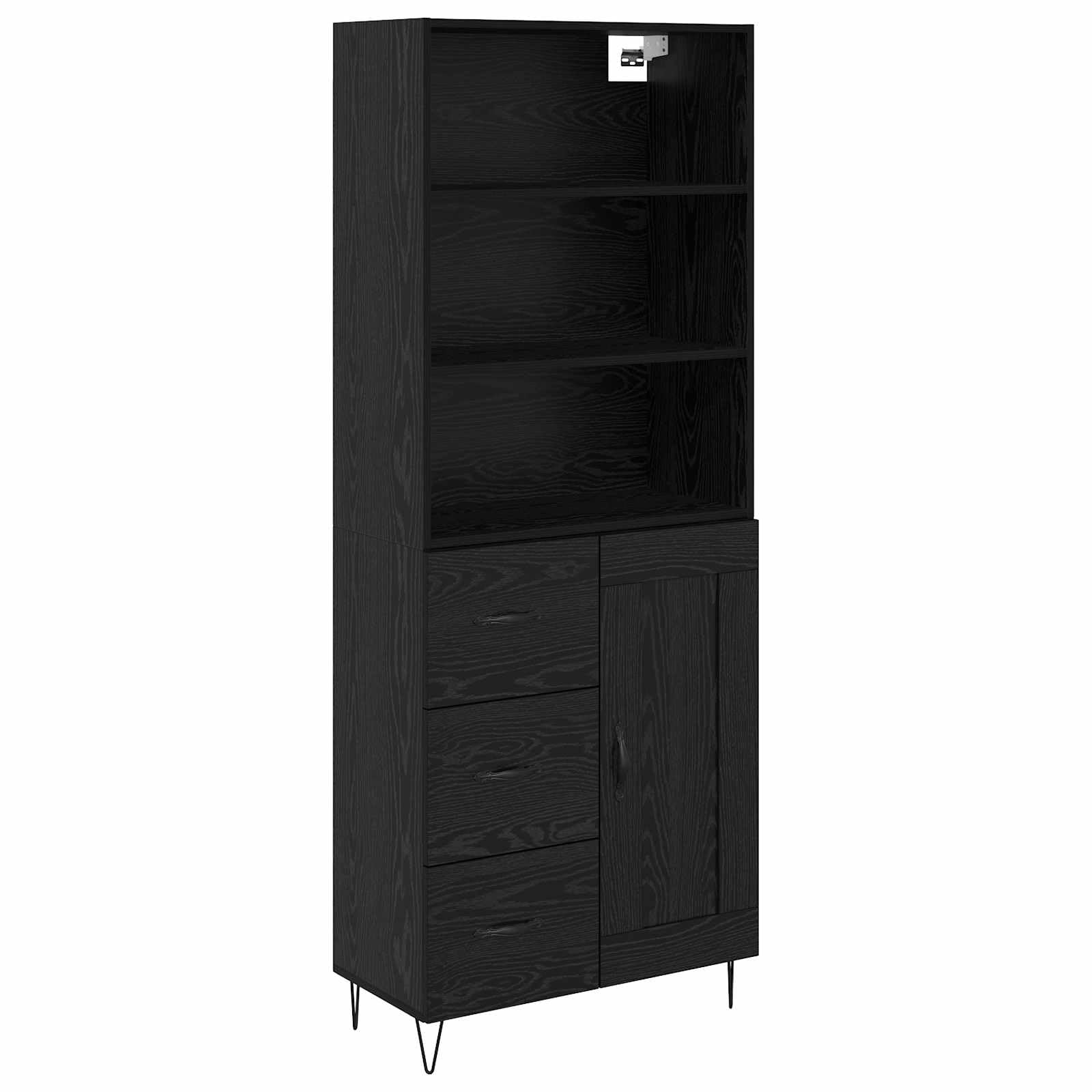 vidaXL Highboard Black Oak 69.5 x 34 x 180 cm Engineered Wood, Living Room Storage, Rectangular, Modern Wall-Mounted Highboard, Functional Organizational Cabinet, Space Efficient Solution