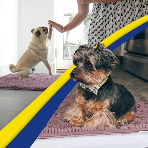 Image of Muddy Mat | Super Water Absorbent Door Mat Indoor, Microfiber Quick Dry Chenille Entryway Rug, Slip Resistant Front Door Mat, Indoor Mats for Entryway, Machine Washable Pet Rug, Plum 5ft x 7ft