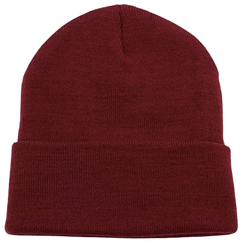 Top Level Beanie Men Women - Unisex Cuffed Plain Skull Knit Hat Cap Burgundy