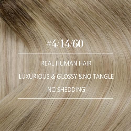 Image of YoungSee Sew in Hair Extensions Ombre Weft Hair Extensions Human Hair, Balayage Dark Brown Ombre Golden Blonde Mix Platinum Blonde, 20 Inch Human Hair Extensions Sew in One Bundle Remy Hair 100G
