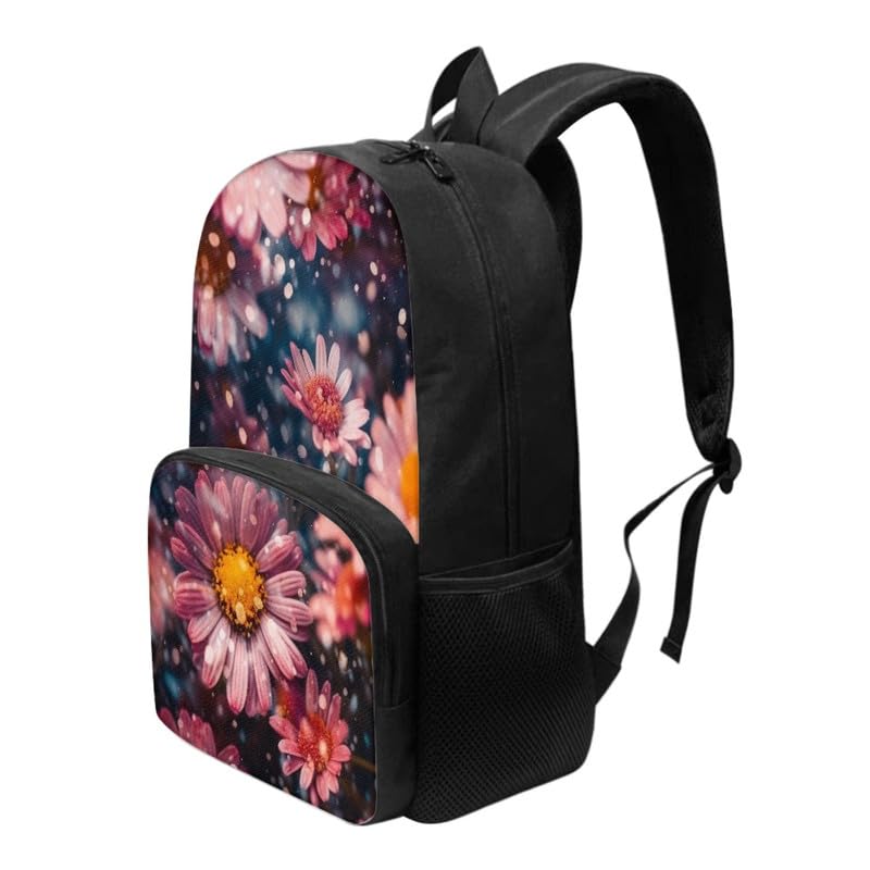 17in Daisy Polka Dot Backpack Lightweight Pink Aesthetic Gerbera Flowers Bookbags Travel Picnic School Bag for Children Aged 6-18 for Elementary High School Kids3